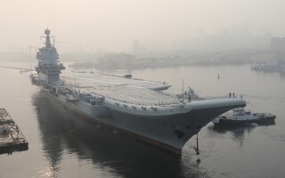   Chinese aircraft carrier in Dalian harbor 