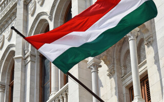   Hungarian flag in Parliament building in Budapest 