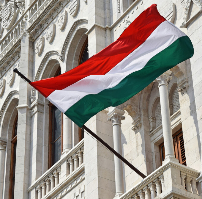   Hungary's flag in Budapest's parliament building 