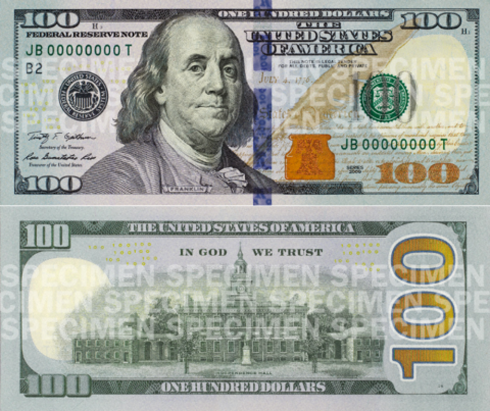 Cum va arata noua bancnota de 100 de dolari. SUA va inlocui pe piata 820 de milioane de hartii vechi - Imaginea 1