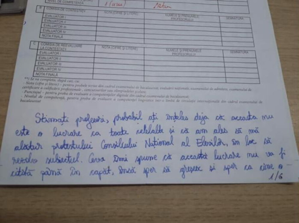 Nota 1 la simularea la BAC. Ce a scris o elevă pe foaia de examen. FOTO - Imaginea 1