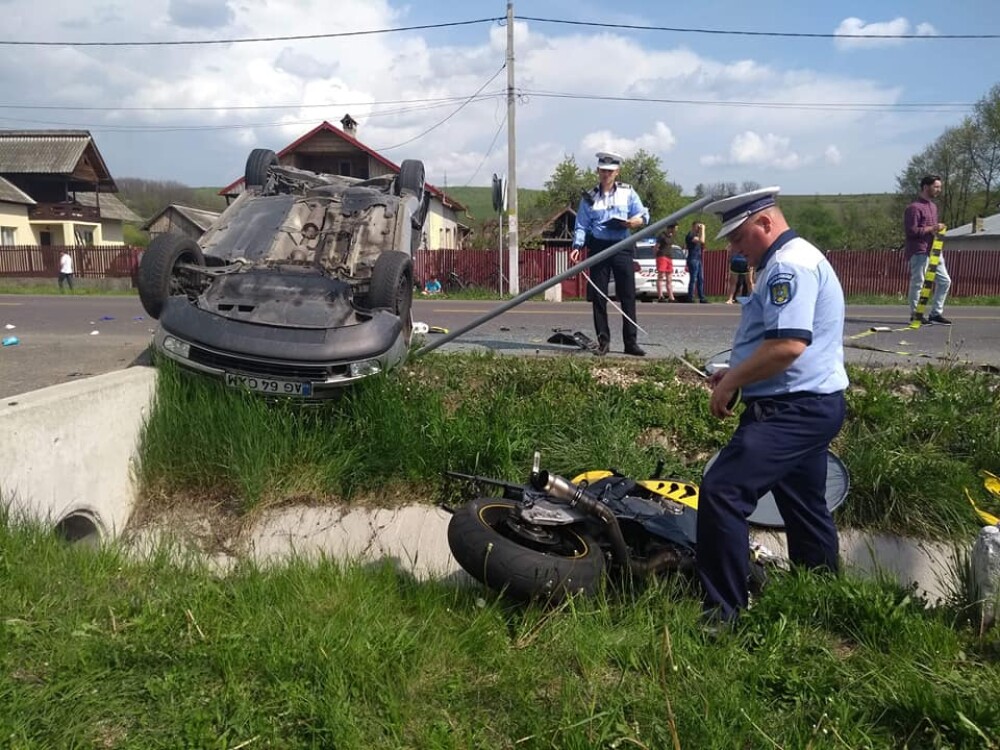 Impact devastator între o motocicletă și o mașină, în Argeș. Un polițist de 32 ani a murit - Imaginea 1