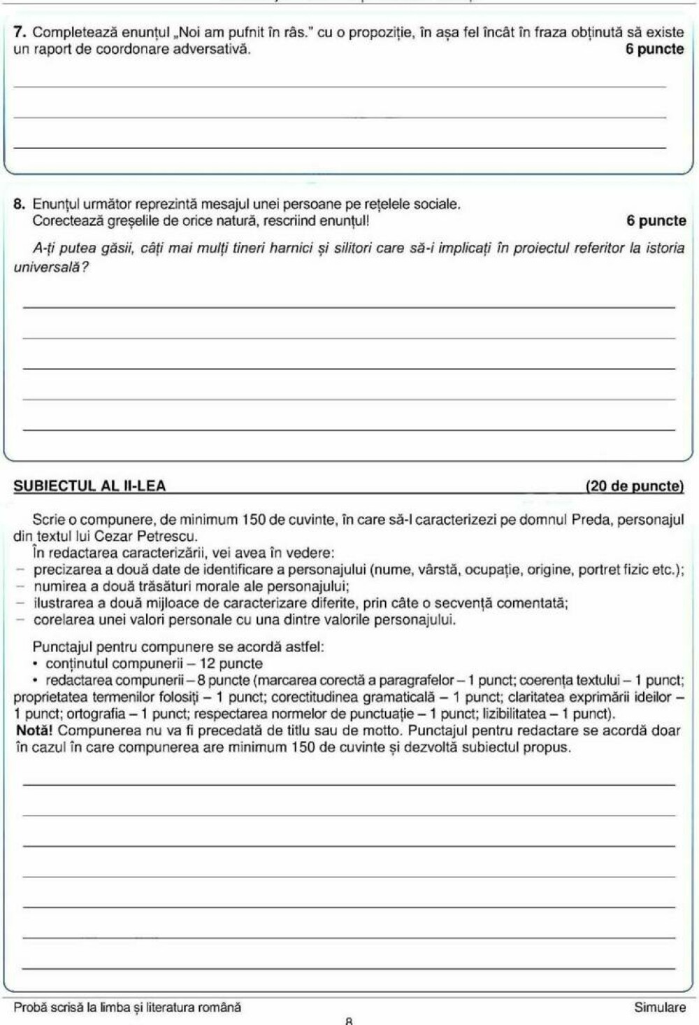 Simulare Evaluarea Națională 2022. Subiectele la Limba și Literatura Română - Imaginea 8