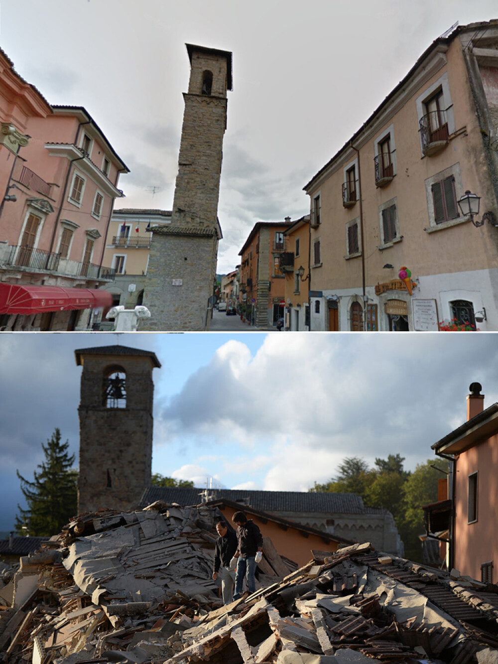 Imagini din localitatile Amatrice si Pescara del Tronto inainte si dupa cutremurul devastator. GALERIE FOTO - Imaginea 6
