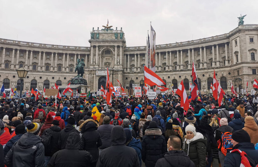 Protest cu 20.000 de oameni la Viena. Negaționiști și adepți ai conspirațiilor au manifestat împotriva vaccinării obligatorii - Imaginea 6