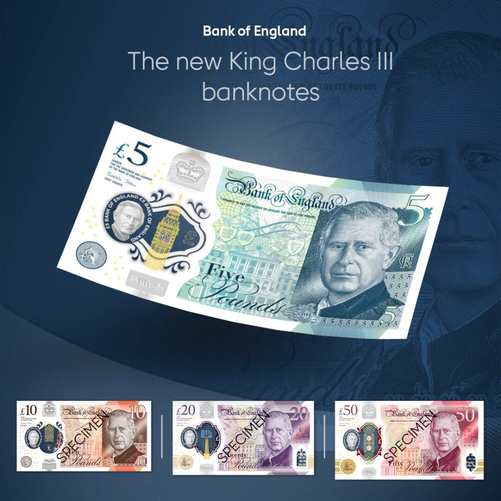 Moment istoric în Marea Britanie. Banca Angliei a dezvăluit design-ul noilor bancnote cu Regele Charles - Imaginea 2