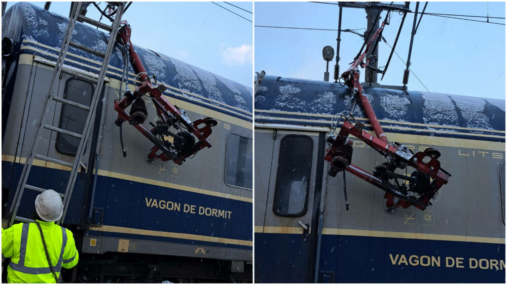Trafic feroviar afectat de ruperea pantografului de la locomotiva unui tren, la ieşirea din staţia Azuga | FOTO - Imaginea 1
