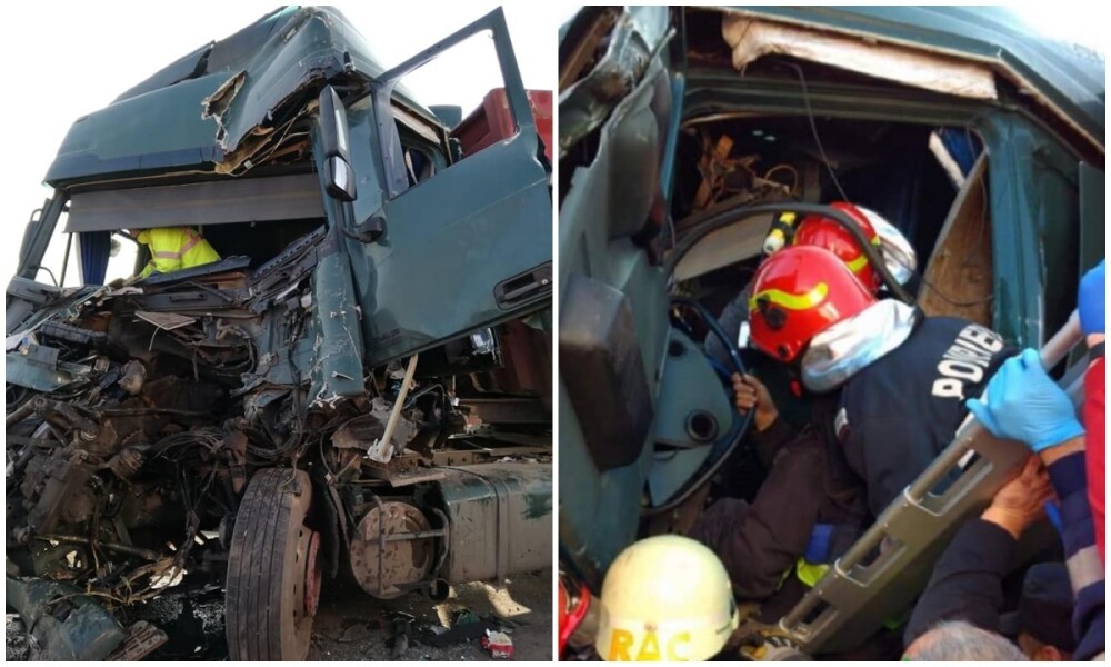 Șofer de TIR, strivit în cabină după un impact violent pe DN 7, la Simeria - Imaginea 1