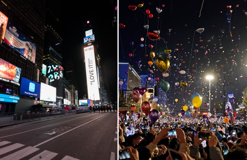 Revelion în contraste: Times Square aproape pustie - Petrecere cu mii de oameni la Wuhan - Imaginea 15