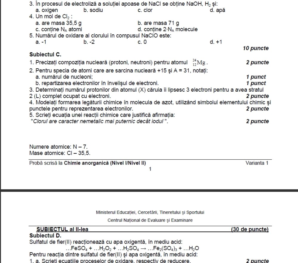 BACALAUREAT 2012. Subiecte Chimie - Imaginea 6