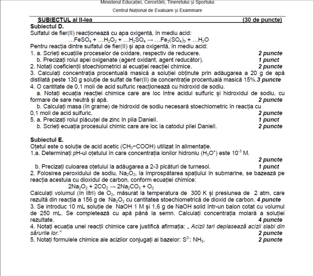 BACALAUREAT 2012. Subiecte Chimie - Imaginea 7