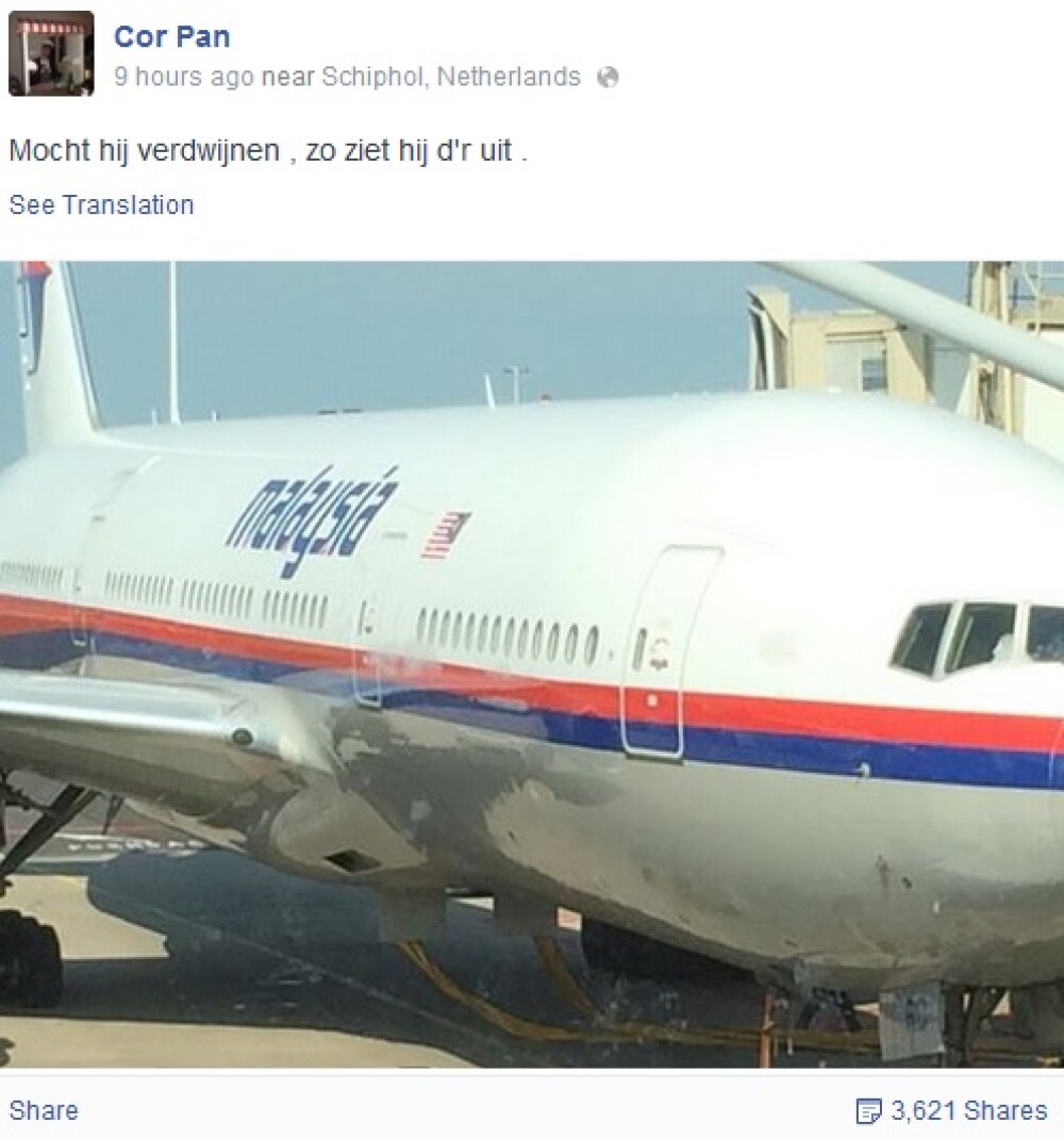 Mesajul lasat pe Facebook, inainte de imbarcare, de un pasager din avionul prabusit al companiei Malaysia Airlines - Imaginea 1