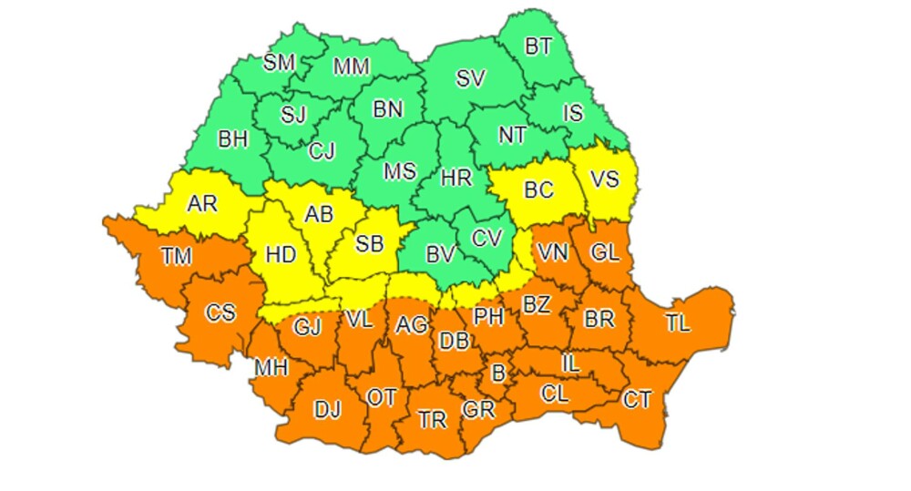 România, lovită de un val de căldură. Cod portocaliu de caniculă și ploi, în peste jumătate din ţară. Zonele vizate | HARTA - Imaginea 2