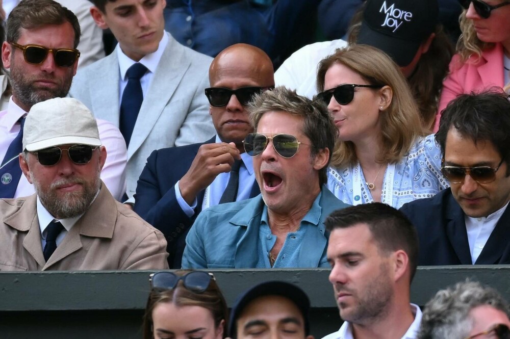 „L-aș putea privi toată ziua”. Brad Pitt și-a amuzat fanii savurând chipsuri în tribuna de la Wimbledon. GALERIE FOTO - Imaginea 4