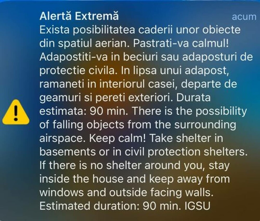 Alertă aeriană în nordul judeţului Tulcea. Mesaj RO-Alert, după ce au fost observate mai multe drone aproape de graniță - Imaginea 1