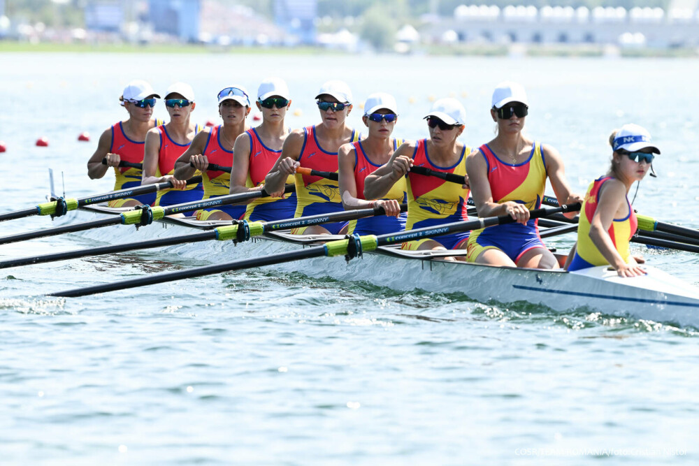 România s-a calificat în finalele de canotaj 8+1 feminin, la Jocurile Olimpice de la Paris. Româncele au dominat cursa - Imaginea 1