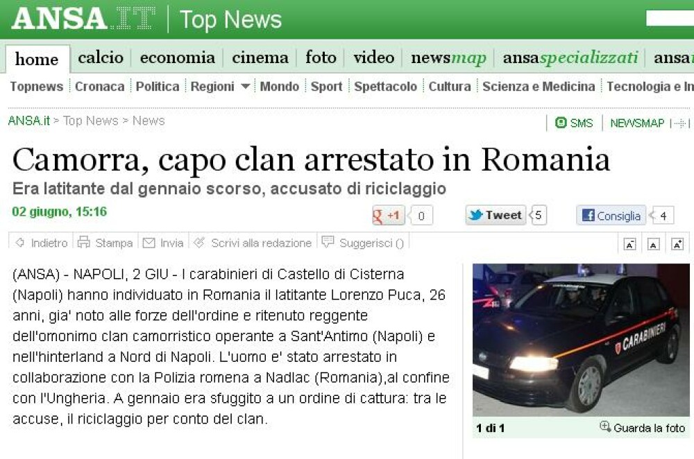 La Repubblica: Un membru Camorra, arestat la Vama Nadlac. Era urmarit de 6 luni - Imaginea 3