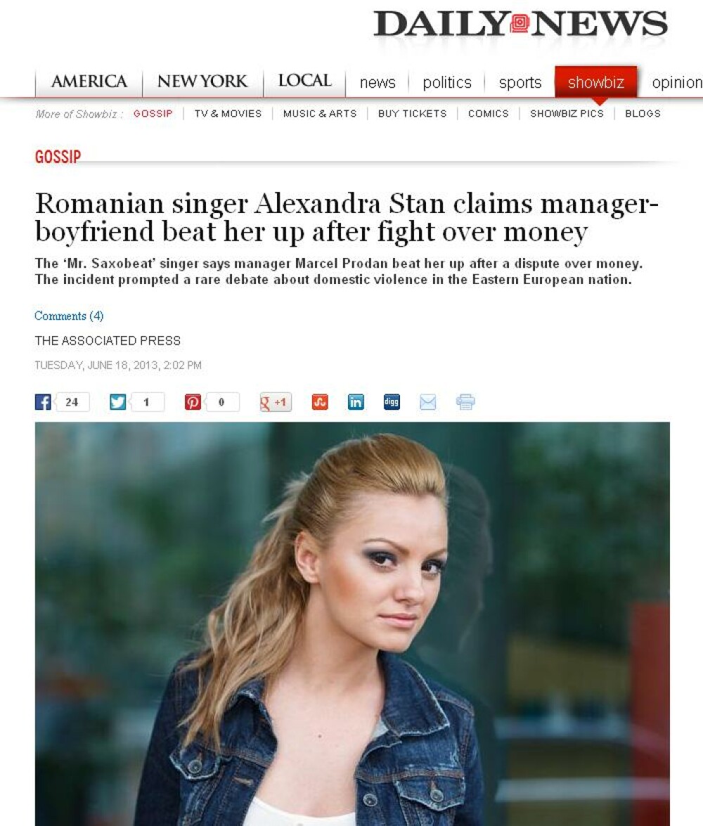 Presa din SUA, despre Alexandra Stan: Incidentul naste o dezbatere aprinsa despre violenta domestica - Imaginea 2