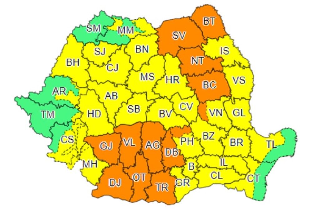 Cod portocaliu de furtuni în 13 judeţe. Harta zonelor afectate - Imaginea 2