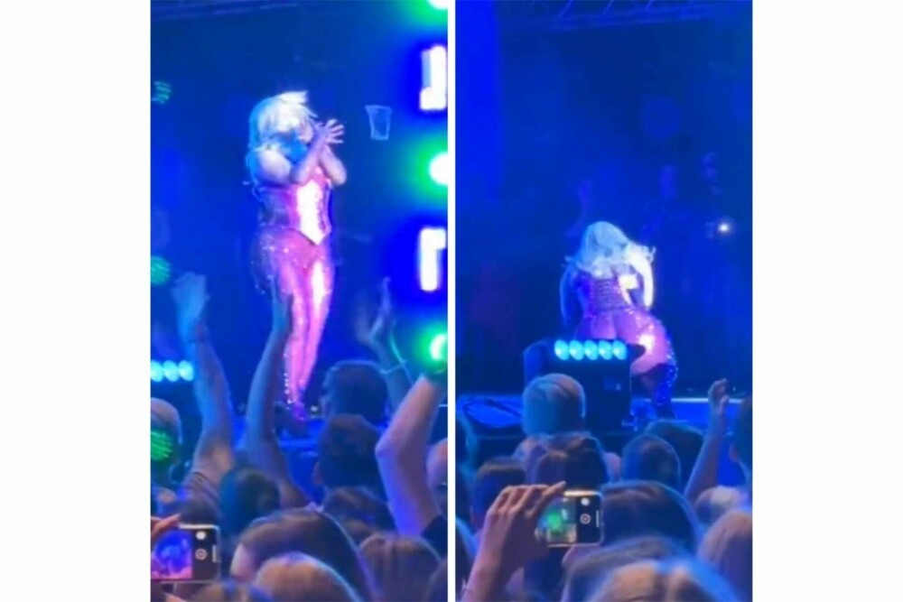 Momentul în care Bebe Rexha îngenunchează de durere în timpul unui concert, după ce este lovită în față cu un telefon - Imaginea 1