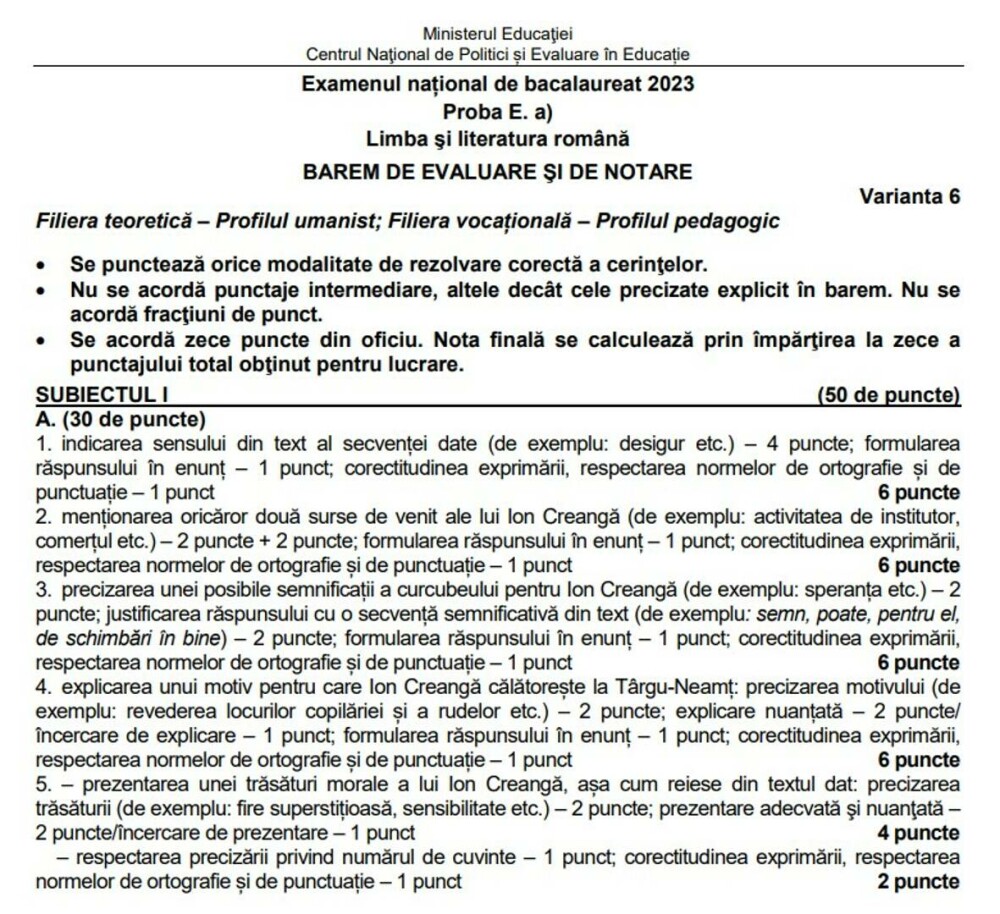 Bareme și subiecte la Limba română de la BAC 2023 real și uman. Petiție pentru modificarea baremului de corectare - Imaginea 10