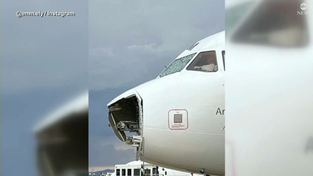 Un avion care decolase din Spania a fost distrus de grindină. O parte din botul aeronavei s-a rupt și parbrizul a fost spart - Imaginea 1