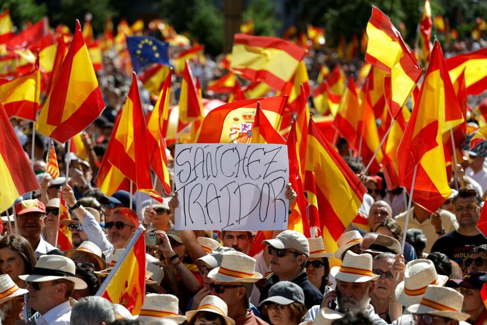 Zeci de mii de oameni s-au adunat duminică la Madrid pentru o demonstraţie împotriva premierului Pedro Sanchez. FOTO - Imaginea 1