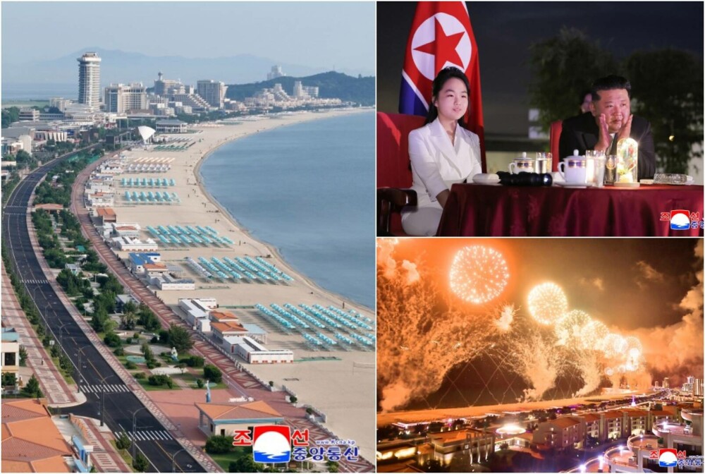 Kim Jong-Un, alături de soție și fiică, la inaugurarea unui nou resort de lux pe plajă. Imagini cu parada grandioasă. FOTO - Imaginea 1