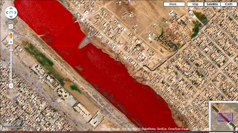 Lac de sange in Irak, chipul lui Isus pe camp. Cele mai ciudate imagini surprinse pe Google Maps - Imaginea 2