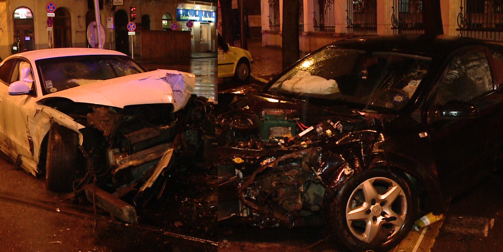 Accident alb-negru, in centrul Timisoarei. Doua masini s-au facut praf in toiul noptii - Imaginea 1