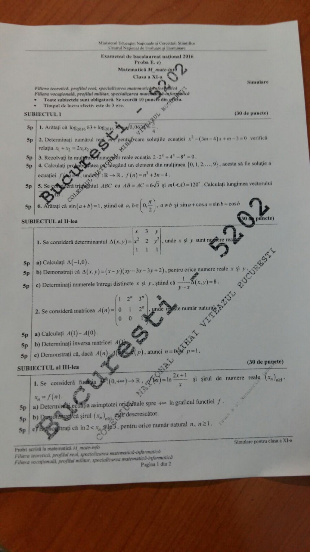 SIMULARE BACALAUREAT 2016. Elevii au sustinut miercuri probele la matematica si istorie. Ce subiecte au primit - Imaginea 2