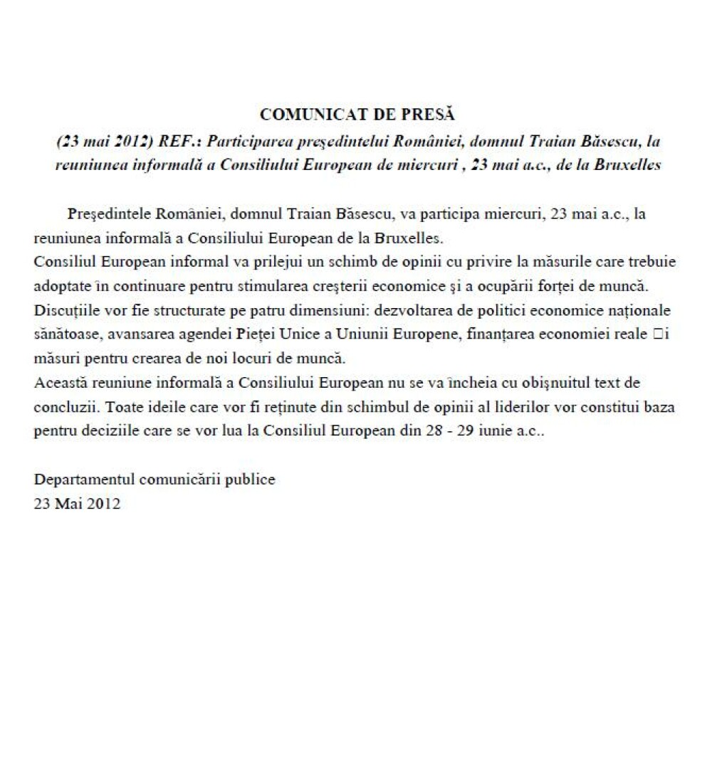 Traian Basescu, inainte de Consiliul European: 