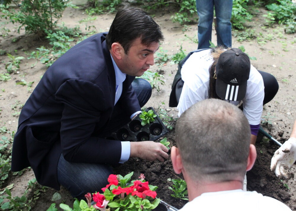 Canditatul USL la Primaria Sectorului 6, Rares Manescu, a plantat flori in gradinile blocurilor - Imaginea 2