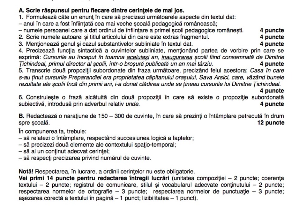 Evaluarea Națională 2020. Ce subiecte au picat la limba română în 2019 - Imaginea 4