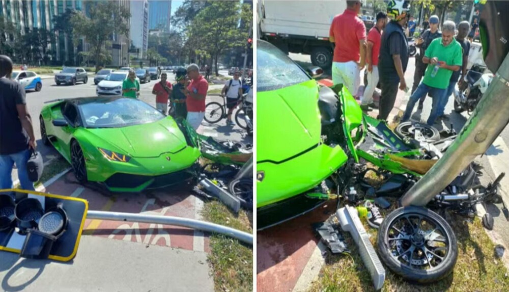 A intrat cu Lamborghiniul de 530.000 de euro într-un stâlp, când urmărea motociclistul care îi furase Rolexul de la mână FOTO - Imaginea 1