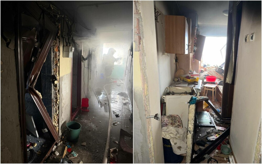 Explozie urmată de incendiu, într-un bloc din Balș, produsă de o butelie GPL. Două persoane au suferit arsuri - Imaginea 1
