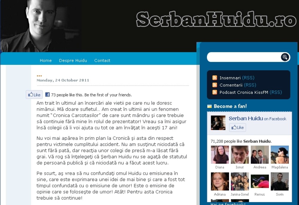Primul mesaj public al lui Serban Huidu, dupa accident: 