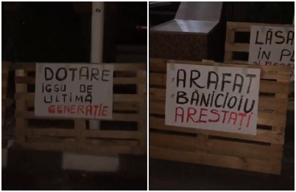 Protest cu paleţi la ISU Bucureşti. Mesaj dur la adresa lui Arafat proiectat pe o clădire - Imaginea 3