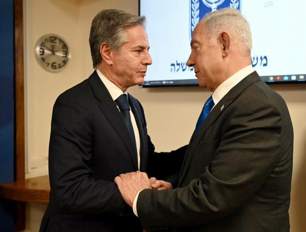 Blinken şi Netanyahu s-au adăpostit într-un buncăr. Sirenele de raid aerian au răsunat la Tel Aviv în timpul întâlnirii lor - Imaginea 7