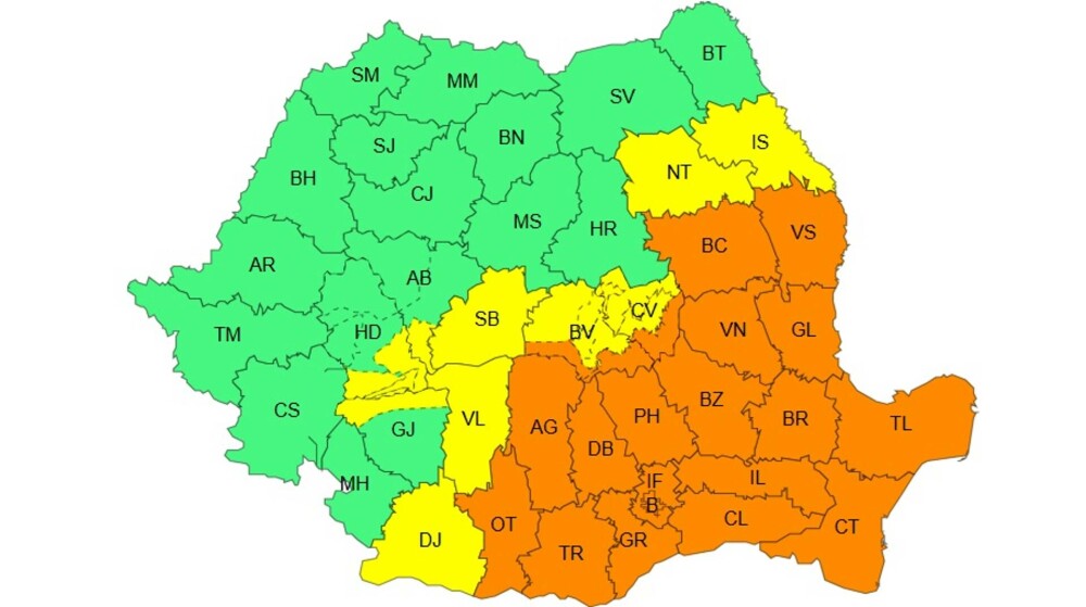 Cod galben și portocaliu până la ora 23