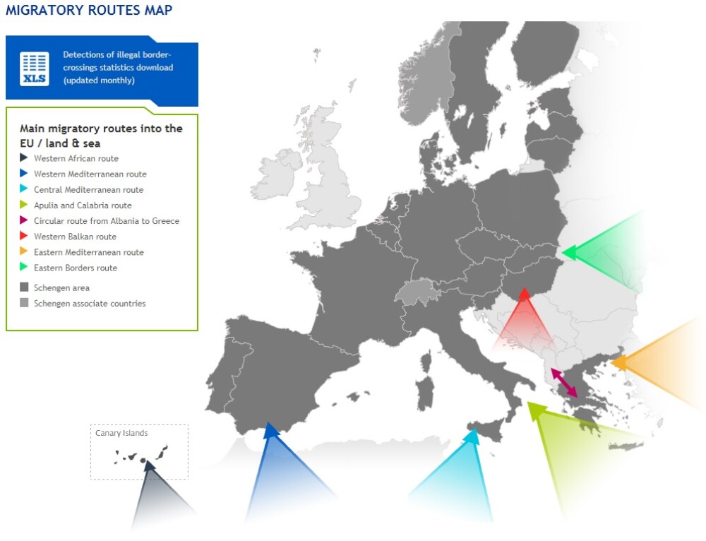 Principalele rute ale migraţiei ilegale (sursa: Frontex)