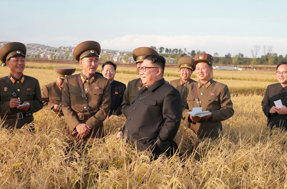 Kim Jong-un a vizitat o fermă, generalii au luat notițe în lanul de orez. Imaginile publicate sunt amuzante și sinistre - Imaginea 15