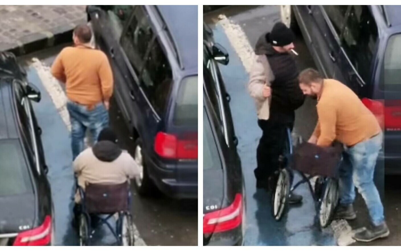 Bărbatul în scaunul cu rotile care se ridică și merge, urcând în mașina prietenilor. „Miracolul” din Brașov, filmat