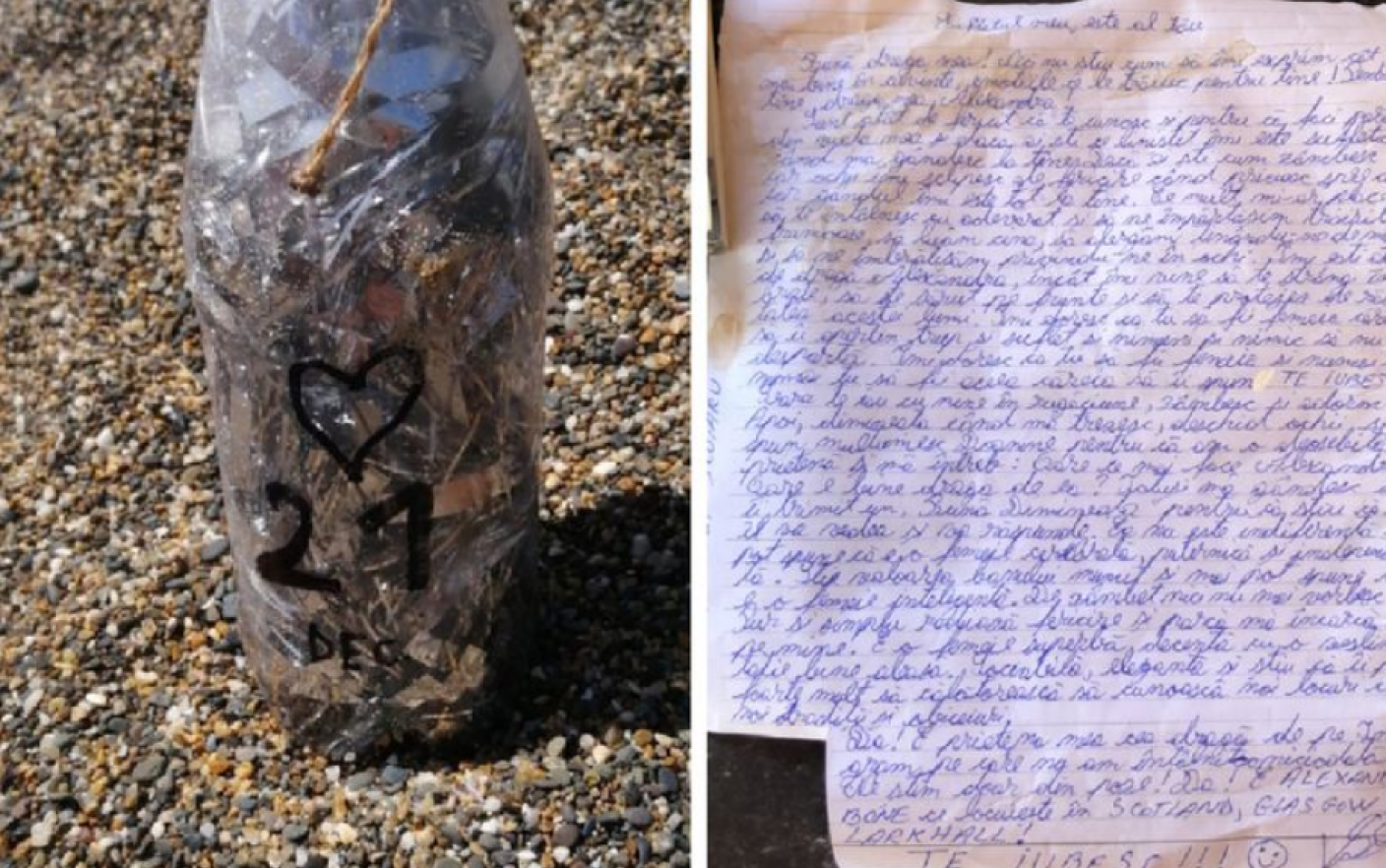Scrisoare de dragoste scrisă în română, găsită într-o sticlă pe o plajă din Irlanda