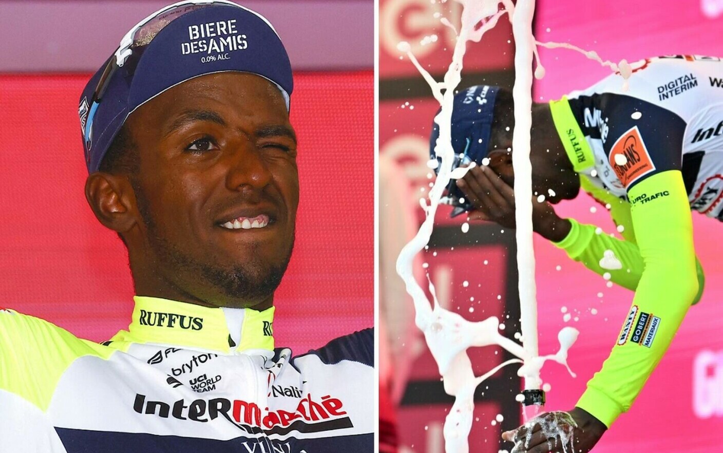 Primo ciclista africano a vincere una tappa del Giro d’Italia si ritira dopo che un tappo di champagne gli è scoppiato in un occhio