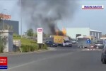Un muncitor a spart o conductă de gaz și a provocat un incendiu uriaș în Constanța