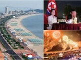 Kim Jong-Un, alături de soție și fiică, la inaugurarea unui nou resort de lux pe plajă. Imagini cu parada grandioasă. FOTO