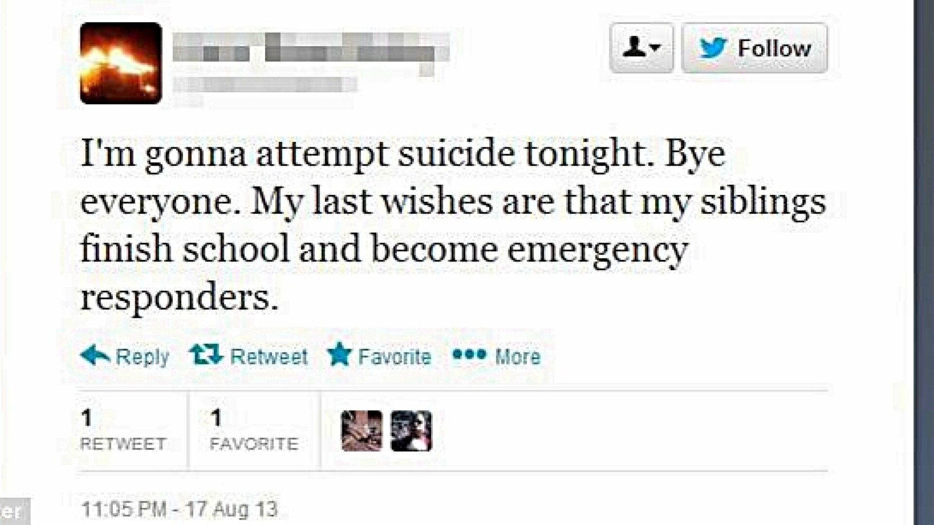 Sinucidere anuntata pe Twitter