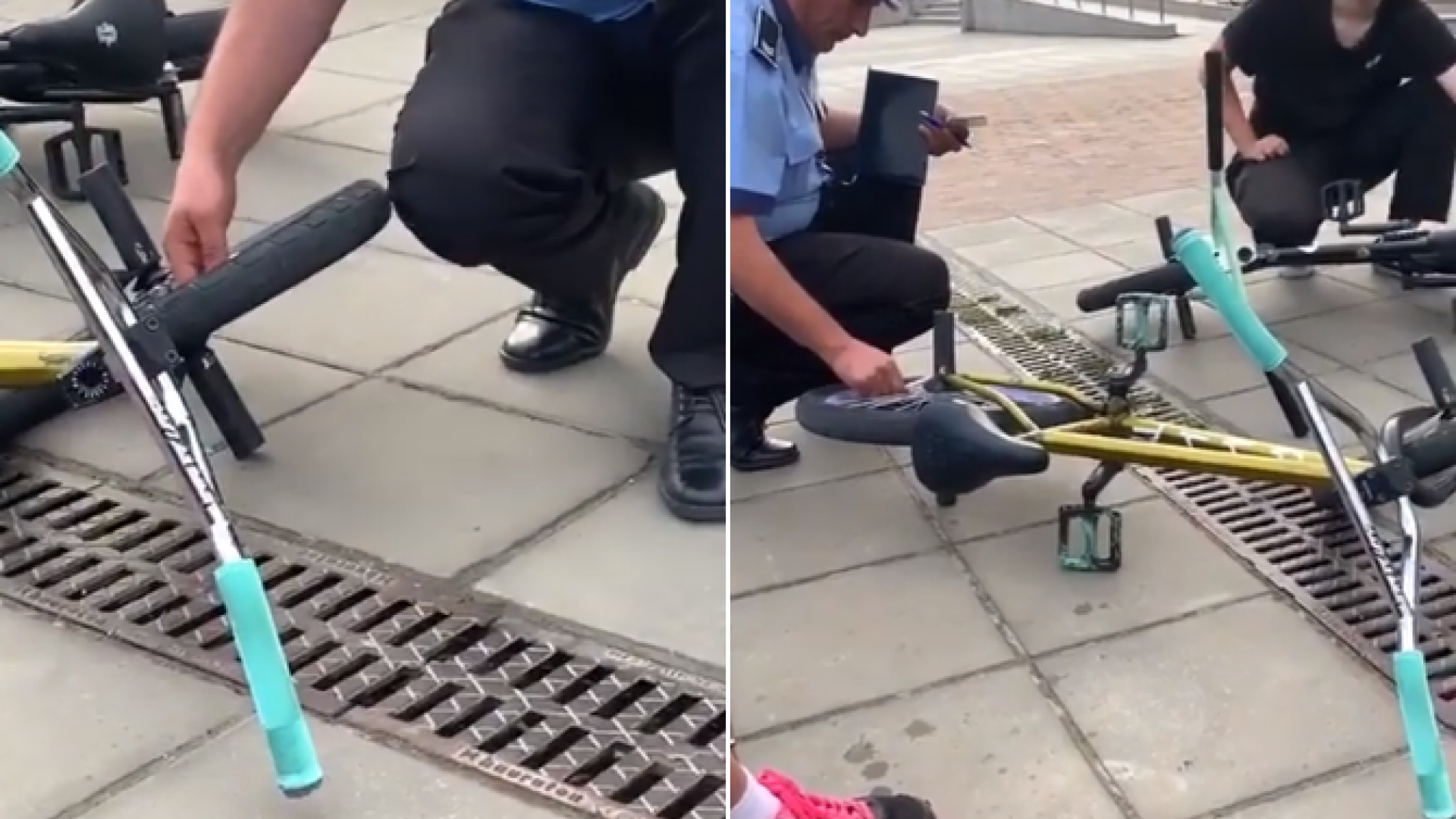 VIDEO. Polițiștii din Iași au dezumflat roțile de la bicicletele a doi tineri