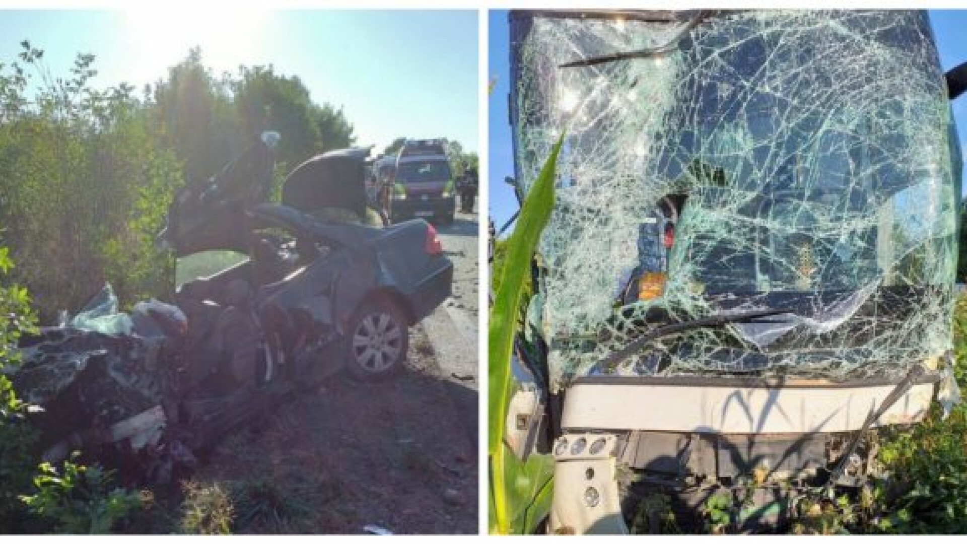 Mercedes făcut praf în urma impactului cu un autocar, în Bihor